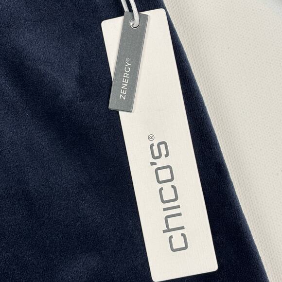 Chico's Zenergy Navy Velour Puffed Shoulder Long Sleeve Top NWT Size 1 Med - Picture 6 of 12